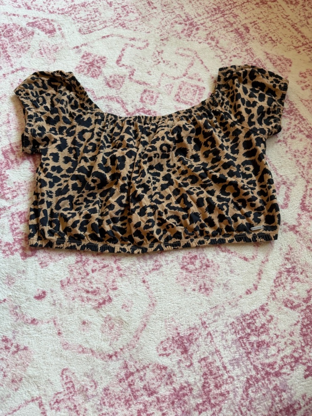Hollister Leopard Print Off-Shoulder Crop Top in Brown and Black